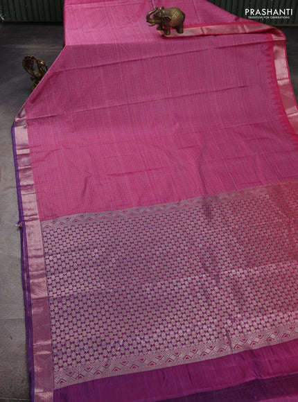 Bangalori silk saree pink and violet with allover ikat weaves and ganga jamuna border