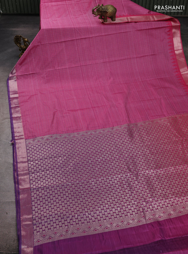 Bangalori silk saree pink and violet with allover ikat weaves and ganga jamuna border
