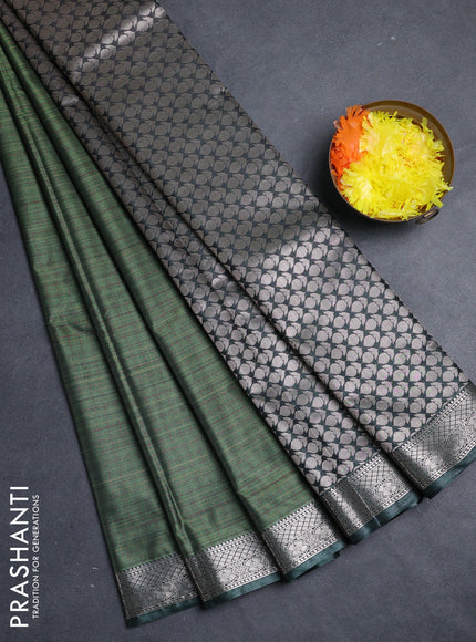 Bangalori silk saree green shade with allover ikat weaves and ganga jamuna border