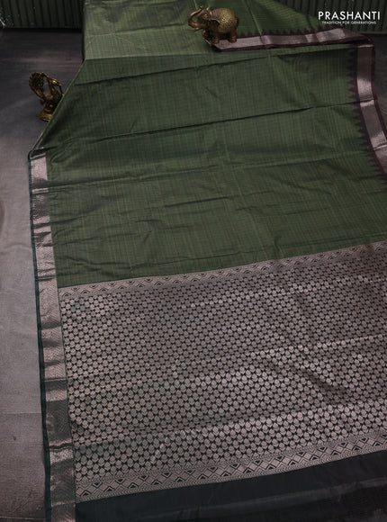 Bangalori silk saree green shade with allover ikat weaves and ganga jamuna border