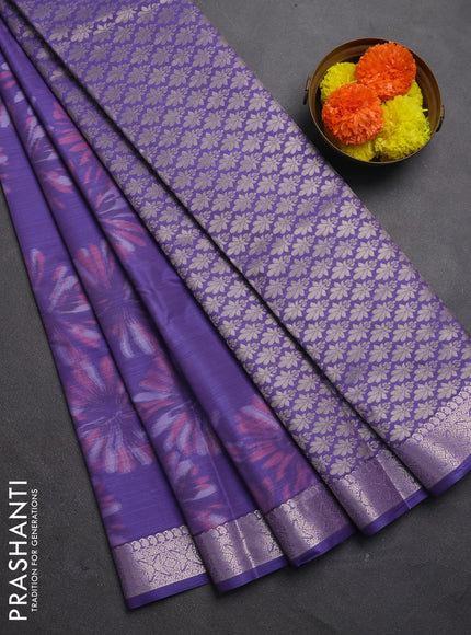 Bangalori silk saree lavender with allover ikat weaves and zari woven border