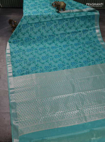 Bangalori silk saree green shade with allover ikat weaves and zari woven border