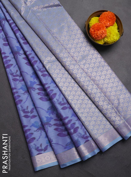 Bangalori silk saree pastel blue with allover ikat weaves and zari woven border