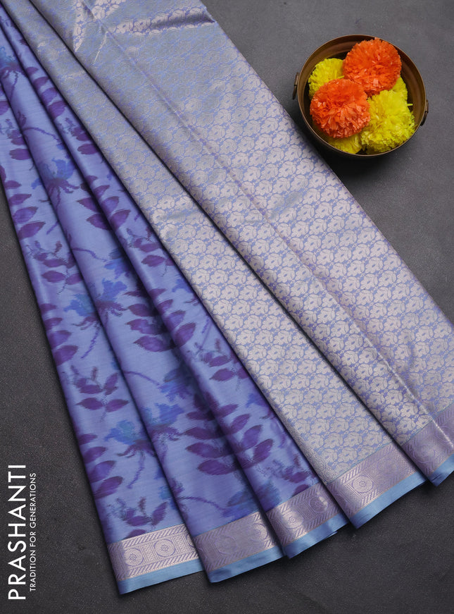 Bangalori silk saree pastel blue with allover ikat weaves and zari woven border