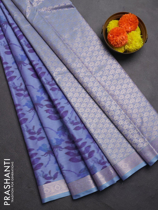 Bangalori silk saree pastel blue with allover ikat weaves and zari woven border