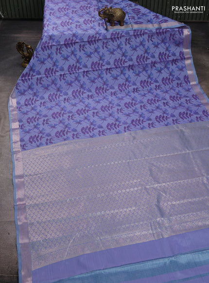 Bangalori silk saree pastel blue with allover ikat weaves and zari woven border