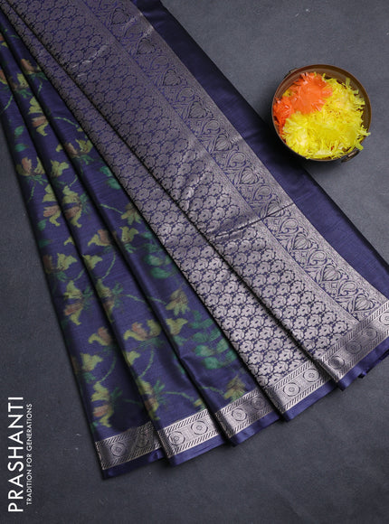 Bangalori silk saree greyish blue with allover ikat weaves and zari woven border