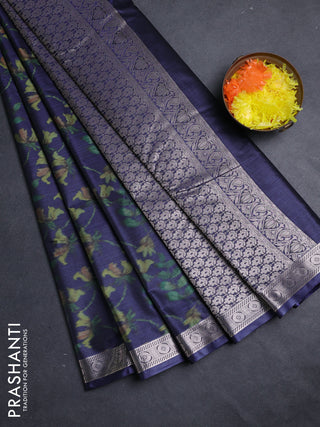 Bangalori silk saree greyish blue with allover ikat weaves and zari woven border