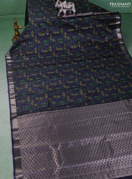 Bangalori silk saree greyish blue with allover ikat weaves and zari woven border