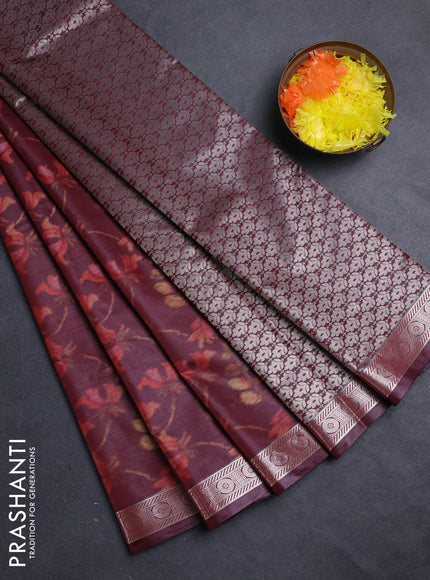 Bangalori silk saree wine shade with allover ikat weaves and zari woven border