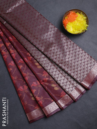 Bangalori silk saree wine shade with allover ikat weaves and zari woven border