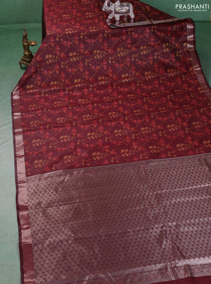 Bangalori silk saree wine shade with allover ikat weaves and zari woven border