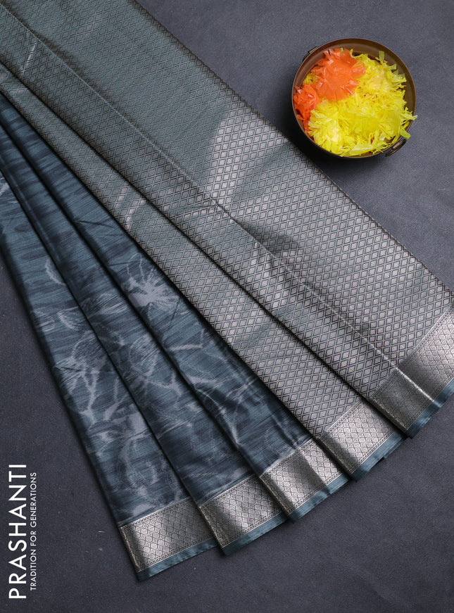 Bangalori silk saree greyish green with allover ikat weaves and zari woven border
