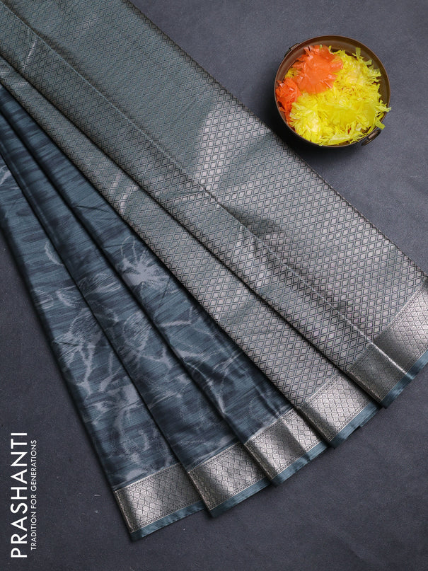 Bangalori silk saree greyish green with allover ikat weaves and zari woven border