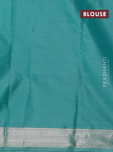 Bangalori silk saree teal blue with allover ikat weaves and zari woven border