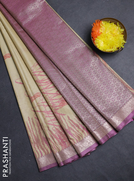 Bangalori silk saree pale yellow with allover ikat weaves and zari woven border