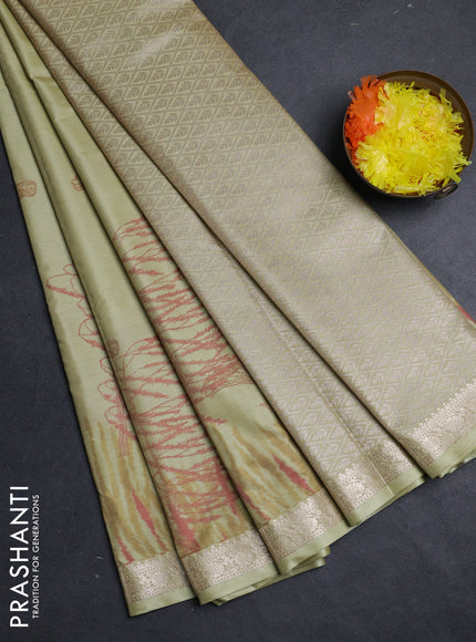 Bangalori silk saree elaichi green with allover ikat weaves and zari woven border