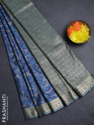 Bangalori silk saree blue and grey with allover ikat weaves and zari woven border