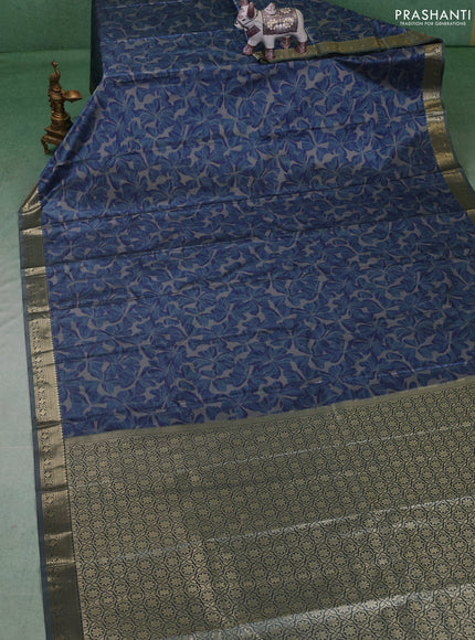 Bangalori silk saree blue and grey with allover ikat weaves and zari woven border