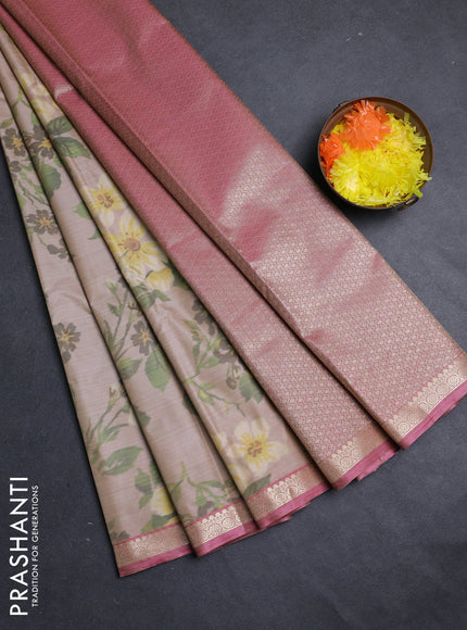 Bangalori silk saree beige and peach pink with allover ikat weaves and zari woven border