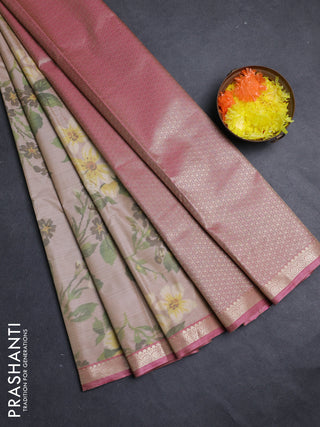 Bangalori silk saree beige and peach pink with allover ikat weaves and zari woven border