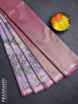 Bangalori silk saree pastel lavender and peach pink with allover ikat weaves and zari woven border