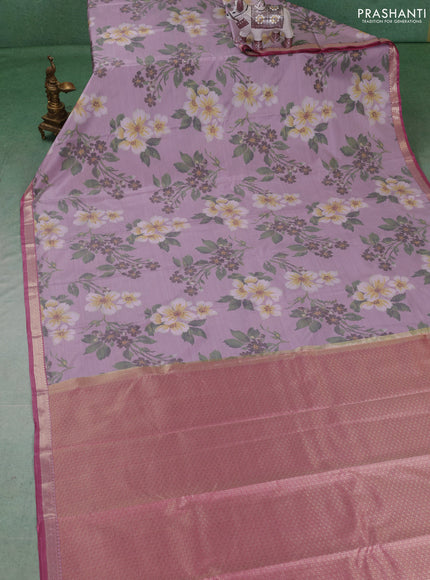 Bangalori silk saree pastel lavender and peach pink with allover ikat weaves and zari woven border