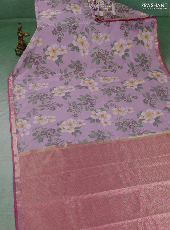 Bangalori silk saree pastel lavender and peach pink with allover ikat weaves and zari woven border