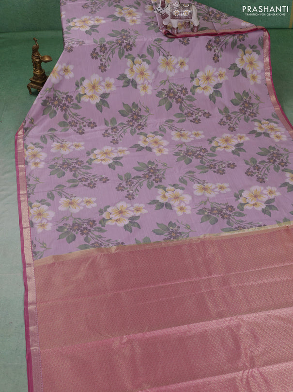 Bangalori silk saree pastel lavender and peach pink with allover ikat weaves and zari woven border