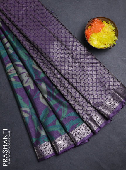 Bangalori silk saree green and purple with allover ikat weaves and zari woven border