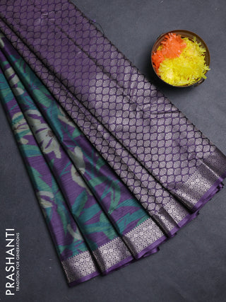Bangalori silk saree green and purple with allover ikat weaves and zari woven border