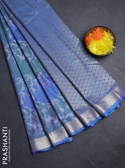 Bangalori silk saree pastel blue with allover ikat weaves and zari woven border