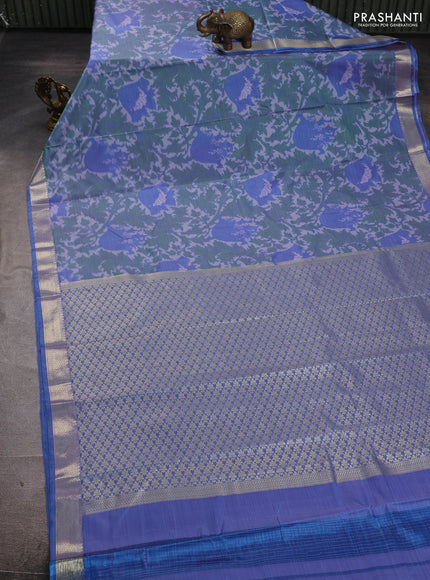 Bangalori silk saree pastel blue with allover ikat weaves and zari woven border