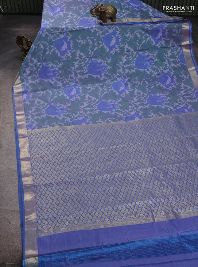 Bangalori silk saree pastel blue with allover ikat weaves and zari woven border