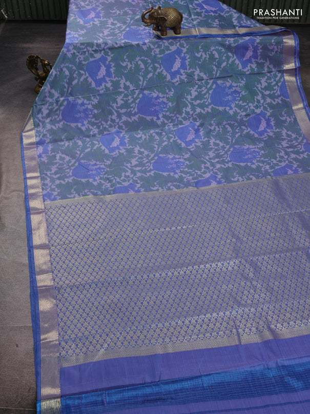 Bangalori silk saree pastel blue with allover ikat weaves and zari woven border