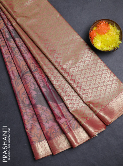 Bangalori silk saree peach shade and mustard yellow with allover ikat weaves and zari woven border