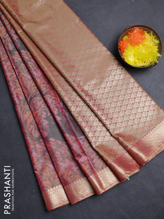 Bangalori silk saree peach shade and mustard yellow with allover ikat weaves and zari woven border