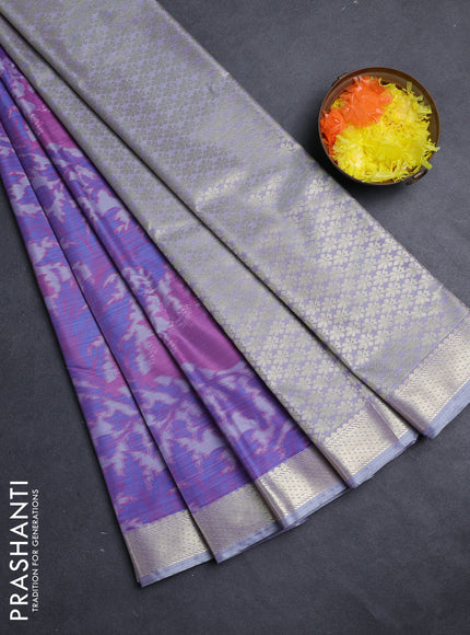 Bangalori silk saree lavender and grey with allover ikat weaves and zari woven border