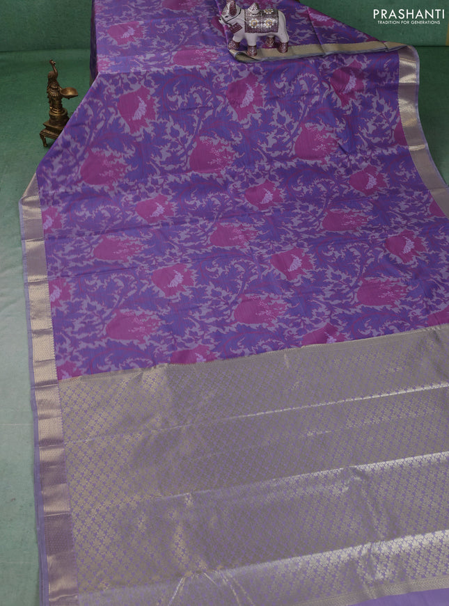 Bangalori silk saree lavender and grey with allover ikat weaves and zari woven border