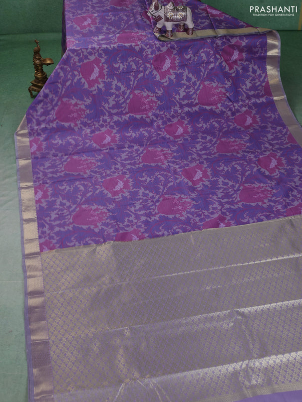 Bangalori silk saree lavender and grey with allover ikat weaves and zari woven border