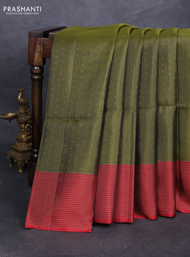 Pure soft silk saree sap green and maroon with allover zari woven brocade weaves and zari woven checked border
