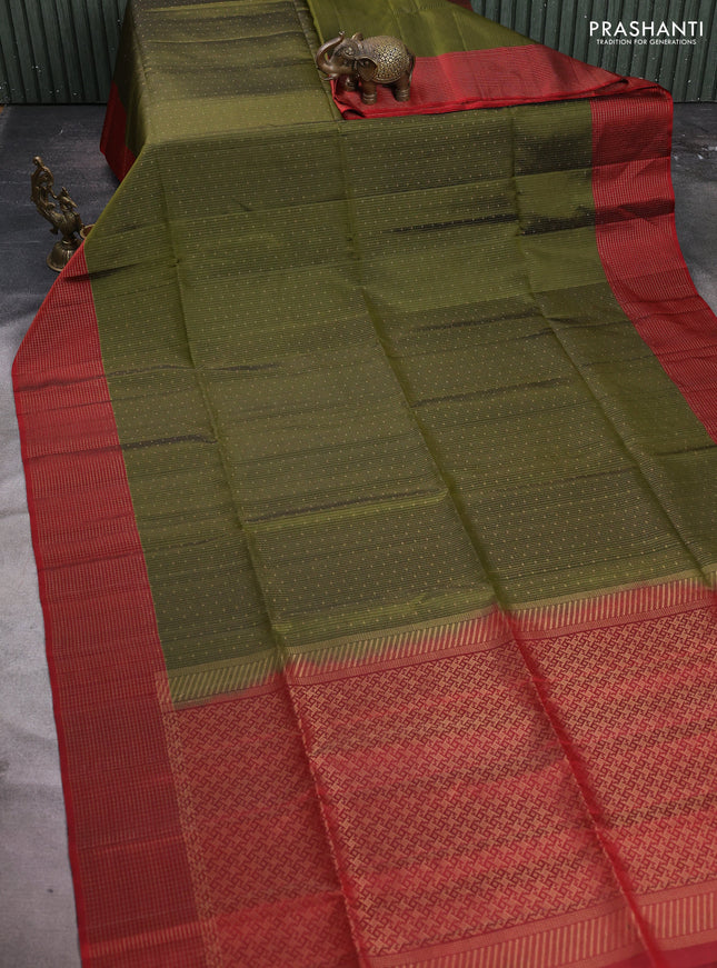 Pure soft silk saree sap green and maroon with allover zari woven brocade weaves and zari woven checked border