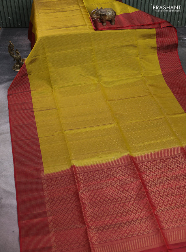 Pure soft silk saree mehendi green and maroon with allover zari woven brocade weaves and zari woven checked border