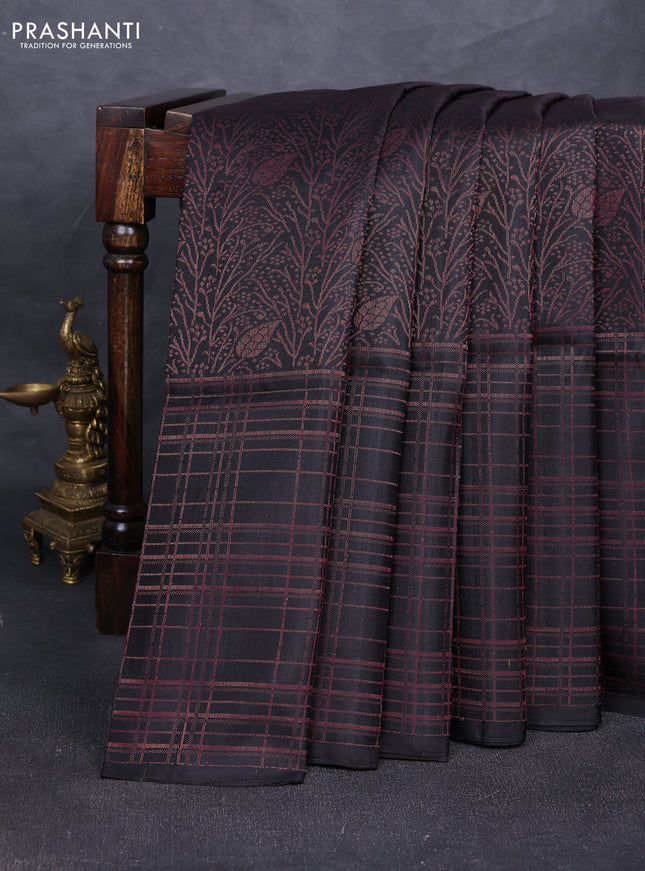 Pure soft silk saree black and red with allover thread & zari woven brocade weaves in borderless style