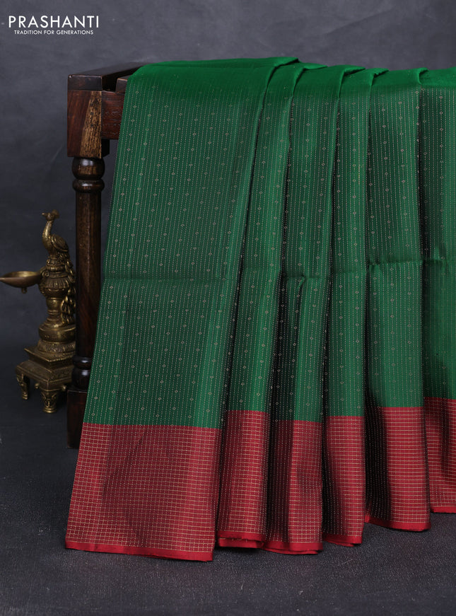 Pure soft silk saree green and maroon with allover zari woven brocade weaves and zari woven checked border