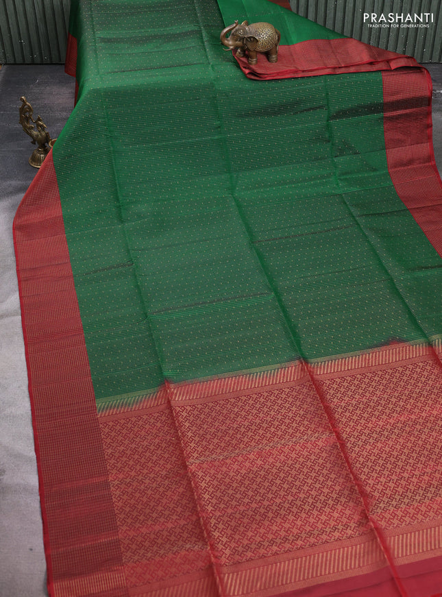 Pure soft silk saree green and maroon with allover zari woven brocade weaves and zari woven checked border