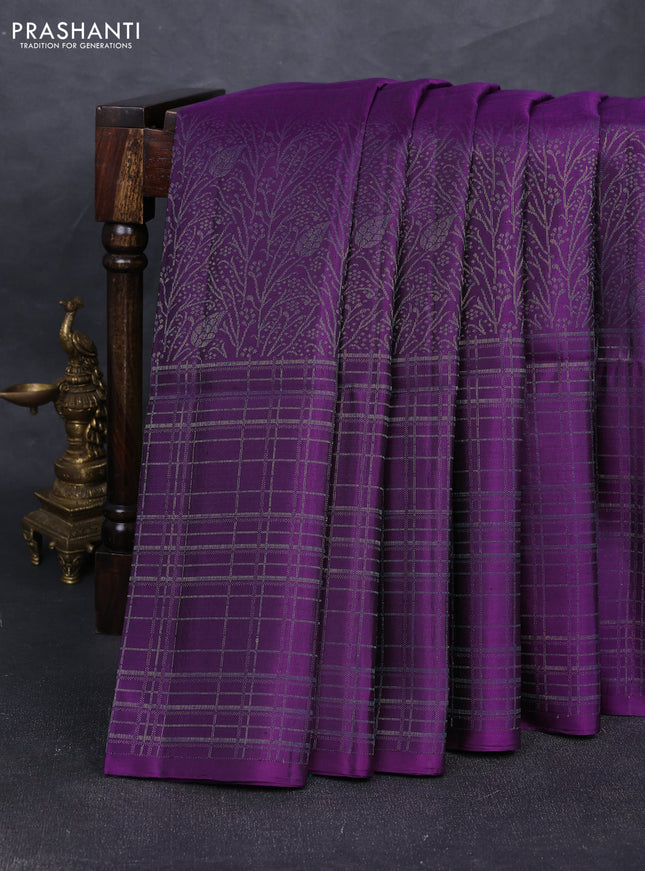 Pure soft silk saree purple and dual shade of bluish green with allover thread & zari woven brocade weaves in borderless style