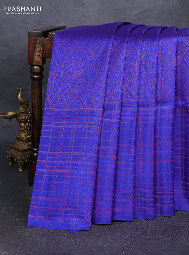 Pure soft silk saree royal blue and dual shade of bluish green with allover thread & zari woven brocade weaves in borderless style