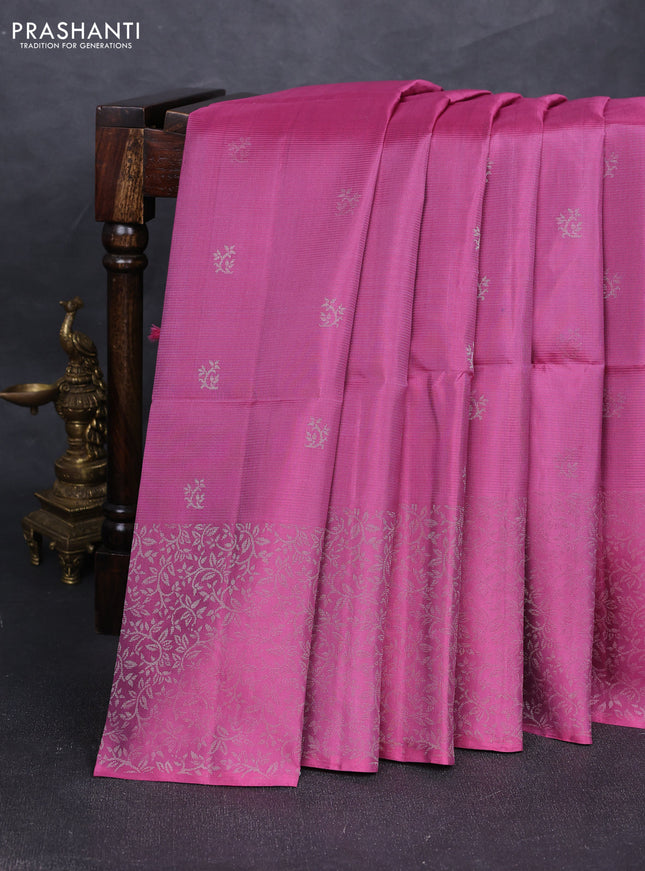 Pure soft silk saree pink shade with silver zari woven buttas and silver zari woven border