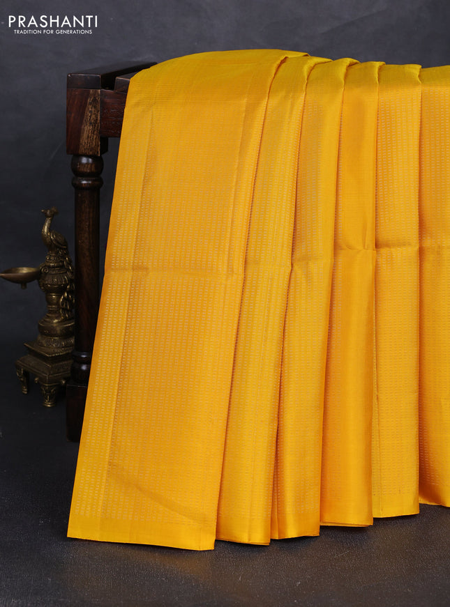 Pure soft silk saree yellow and purple with allover silver zari weaves & buttas in borderless style